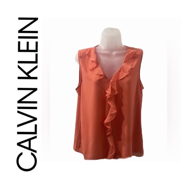 Calvin Klein Tops - Calvin Klein Sleeveless Ruffle Front Blouse Orange Size Medium